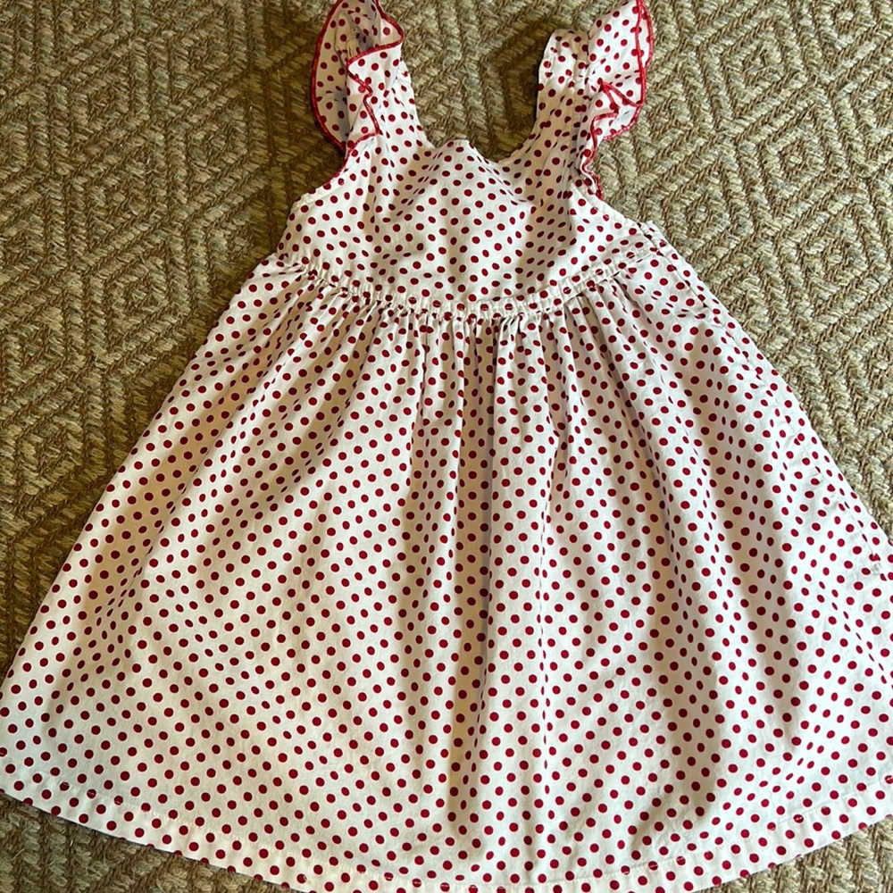 Girl’s Pink Chicken Red Polka Dot Cotton Dress, Like New
